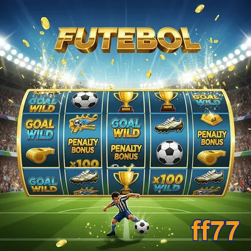 Imagem do jogo de slot de futebol no site ff77, mostrando os rolos e símbolos de futebol.